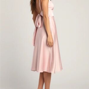 Blush pink tie back midi dress